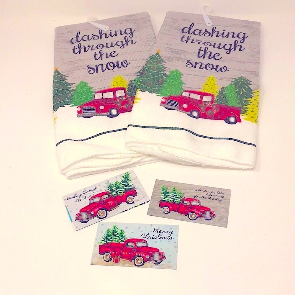 Vintage Farmhouse Style Christmas Tea Towel Set w/Refrig Magnets